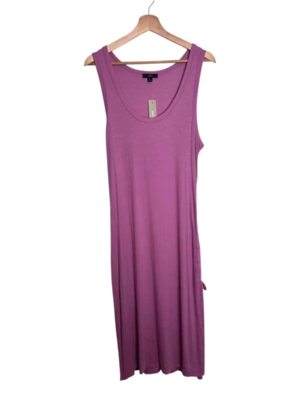 J.CREW Sleeveless Purple Tencel Ribbed Tank MIDI Side Ruched Dress Size XL